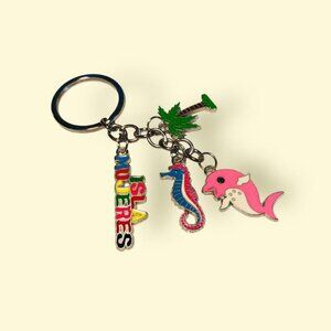 Isla Mujeres Charms Keychain Keyring Vacation Travel Sea Horse Dolphin Palm Tree